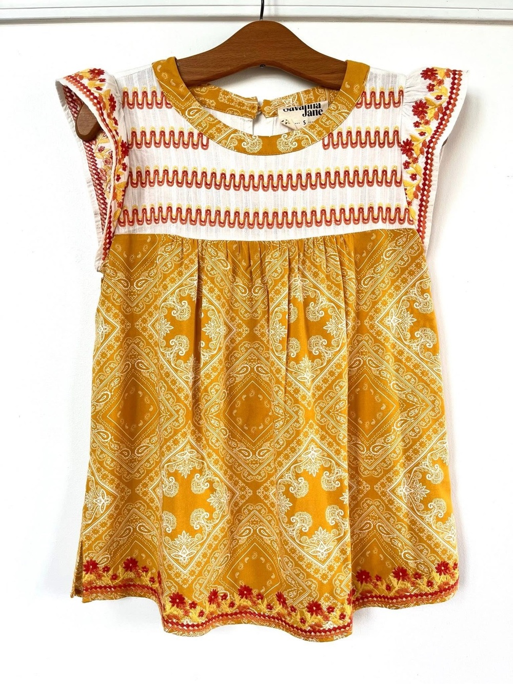 Savanna Jane Mustard Bandana Print Flutter Sleeve Top